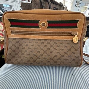 Gucci Vintage Brown and Tan with mini GG Monogram Pattern bag